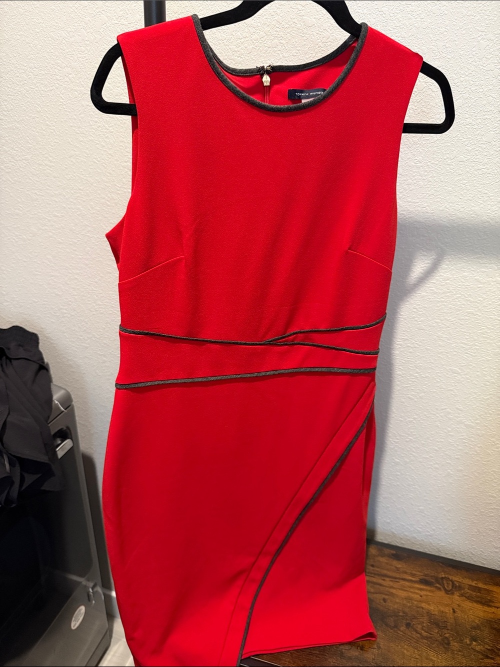 Tommy Hilfiger Red Midi Dress with Black Contrast Trim